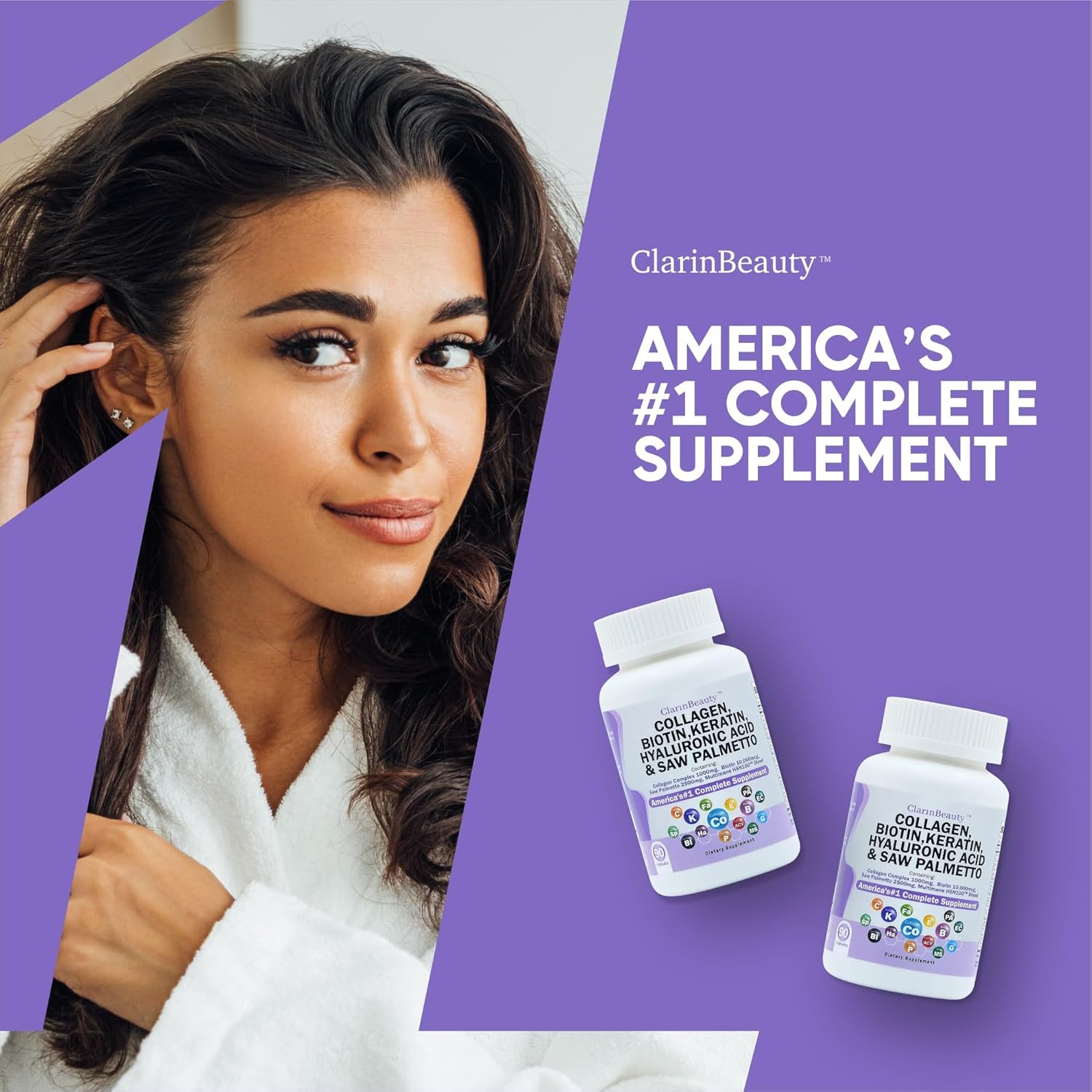 Natural Collagen Pills with Biotin, Keratin, Saw Palmetto, Hyaluronic Acid, Pumpkin Seed, Vitamin C & E - 1000mg/10000mcg/2500mg