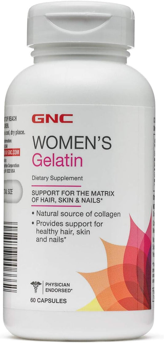 Natural Collagen Source Gelatin Supplement for Women | Promotes Healthy Hair, Skin, and Nails | 60 Capsules by GNC