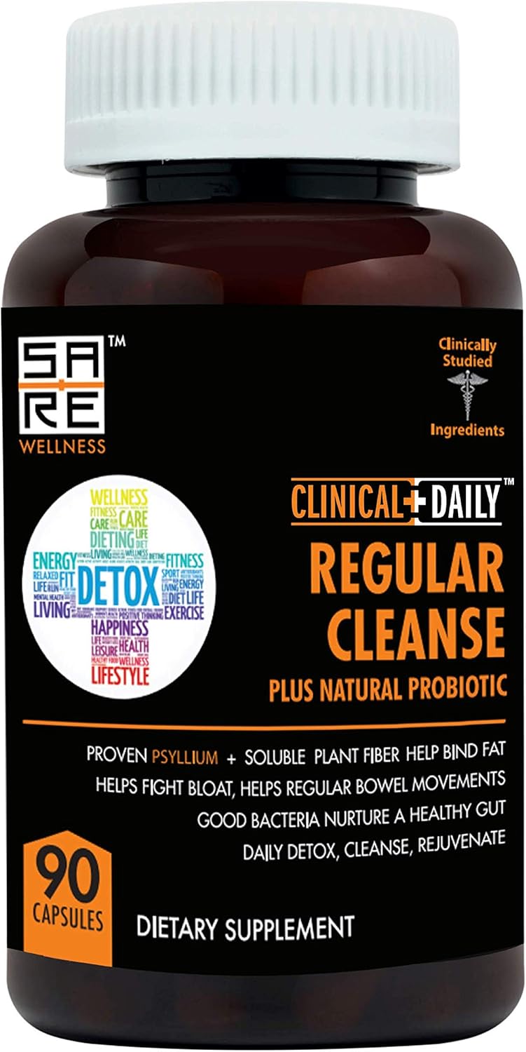 Natural Colon Cleanse Pills with Fiber & Probiotics for Energy & Constipation Relief - 90 Herbal Capsules with Psyllium Husk Powder, Glucomannan, Aloe