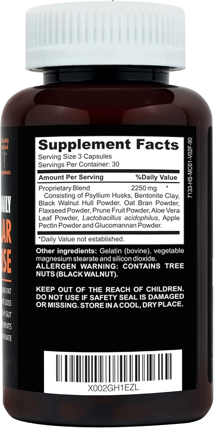 Natural Colon Cleanse Pills with Fiber & Probiotics for Energy & Constipation Relief - 90 Herbal Capsules with Psyllium Husk Powder, Glucomannan, Aloe