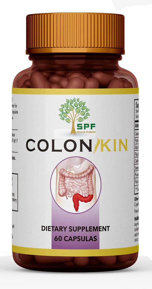 Natural Colon Cleanser: 30 Day Colon Cleanse for Healthy Bowel Movements - Ultimate Body Detox with SPF COLONKIN (60 Capsules)