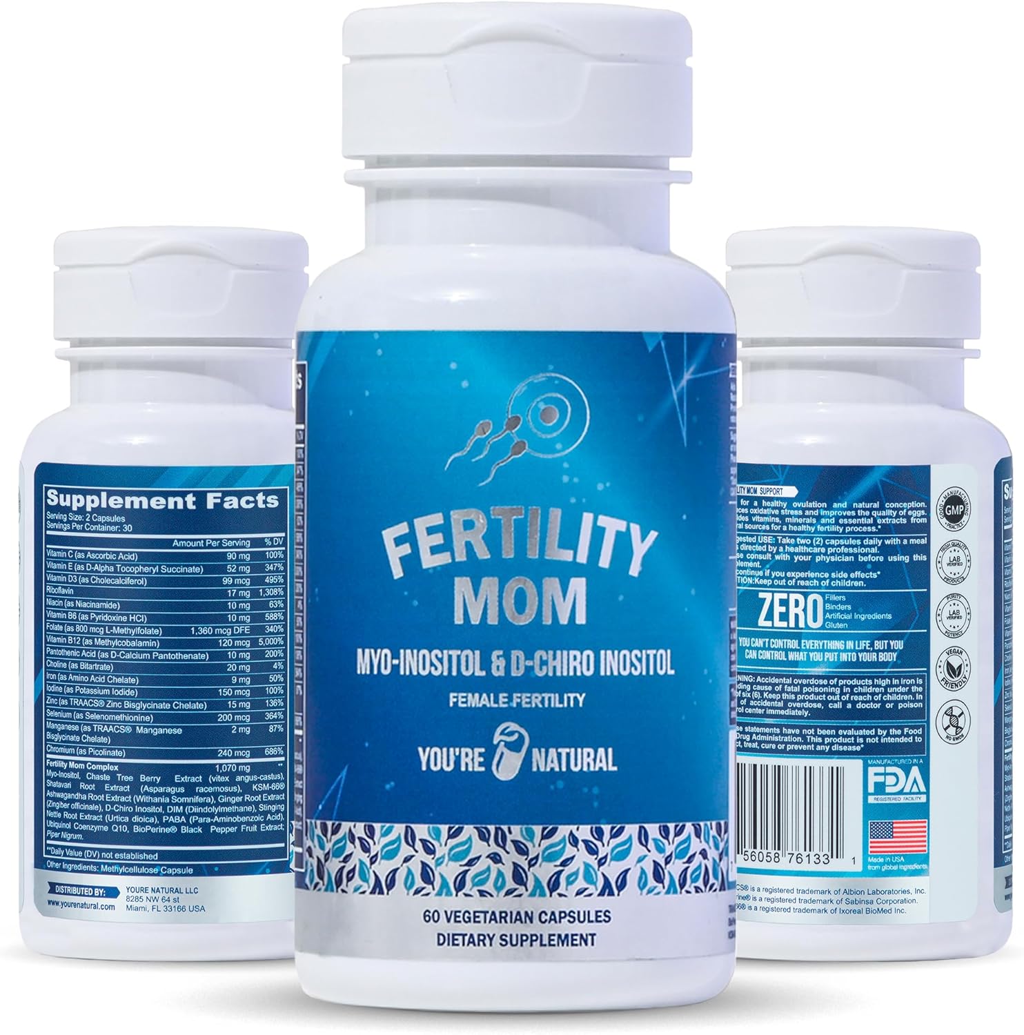Natural Conception Fertility Vitamins for Women - Prenatal Support with Myo-Inositol, D-Chiro Inositol, Folate - Regulates Cycle, Aids Ovulation, Hormonal & Ovarian Support - Vitex - 30 Day Supply