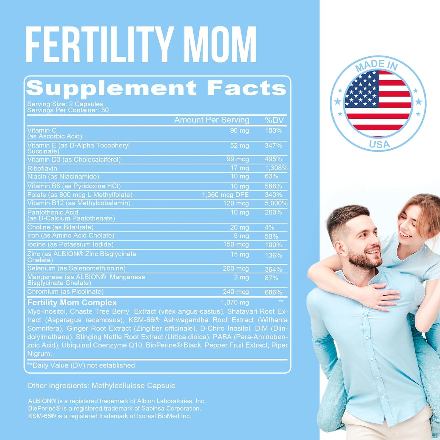 Natural Conception Fertility Vitamins for Women - Prenatal Support with Myo-Inositol, D-Chiro Inositol, Folate - Regulates Cycle, Aids Ovulation, Hormonal & Ovarian Support - Vitex - 30 Day Supply