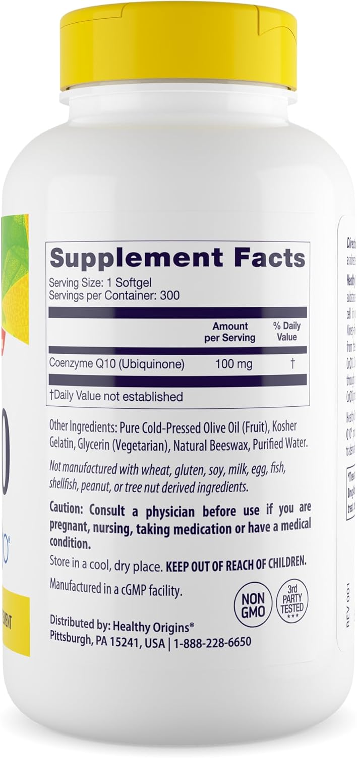 Natural CoQ10 (Kaneka Q10) 100mg Softgels - Heart Health & Energy Supplement - Gluten-Free & Non-GMO - 300 Count