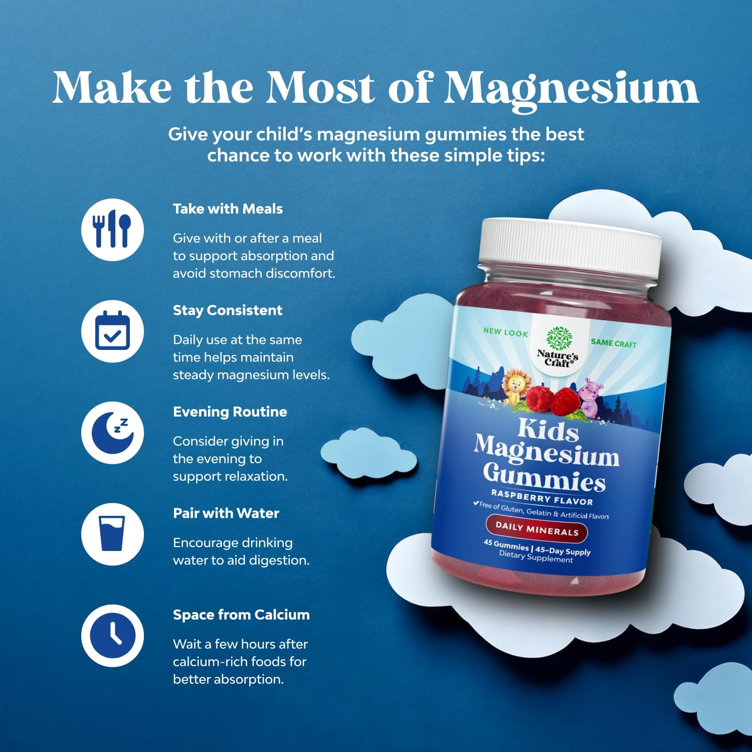 Natural Craft Kids Magnesium Gummies - Tasty Nerve, Bone, and Muscle Health Support - 85mg Elemental Magnesium - Daily Wellness Formula - BoostGo Australia