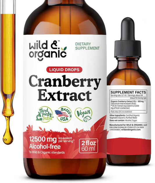 Natural Cranberry Extract Drops for Women - 12,500 mg - Supports Urinary Tract - Vegan Liquid Supplement - Sugar & Alcohol-Free - 2 fl oz