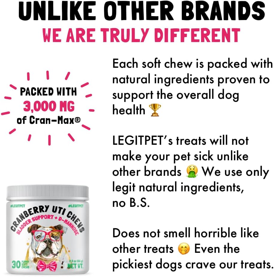 Natural Cranberry UTI Chews for Dogs - Kidney & Urinary Tract Health - Immune System Support - 30 Chews