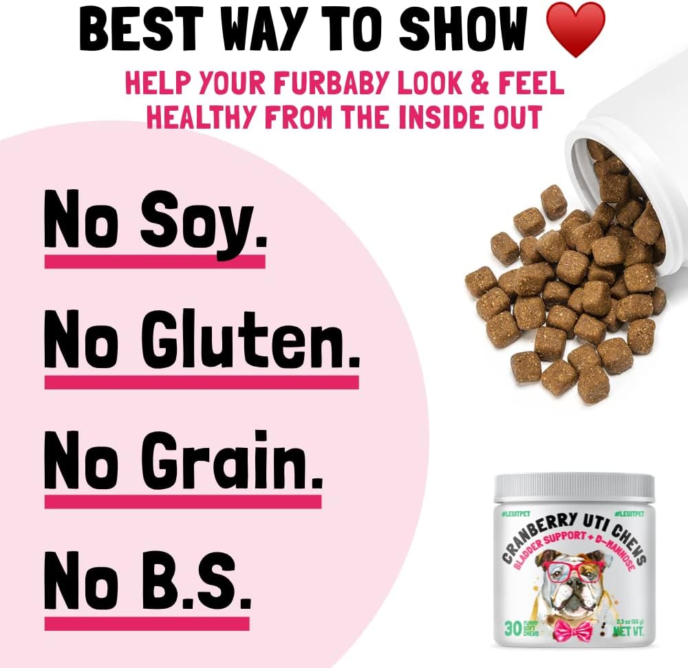 Natural Cranberry UTI Chews for Dogs - Kidney & Urinary Tract Health - Immune System Support - 30 Chews