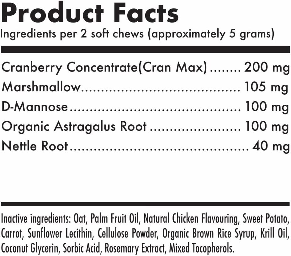 Natural Cranberry UTI Chews for Dogs - Kidney & Urinary Tract Health - Immune System Support - 30 Chews