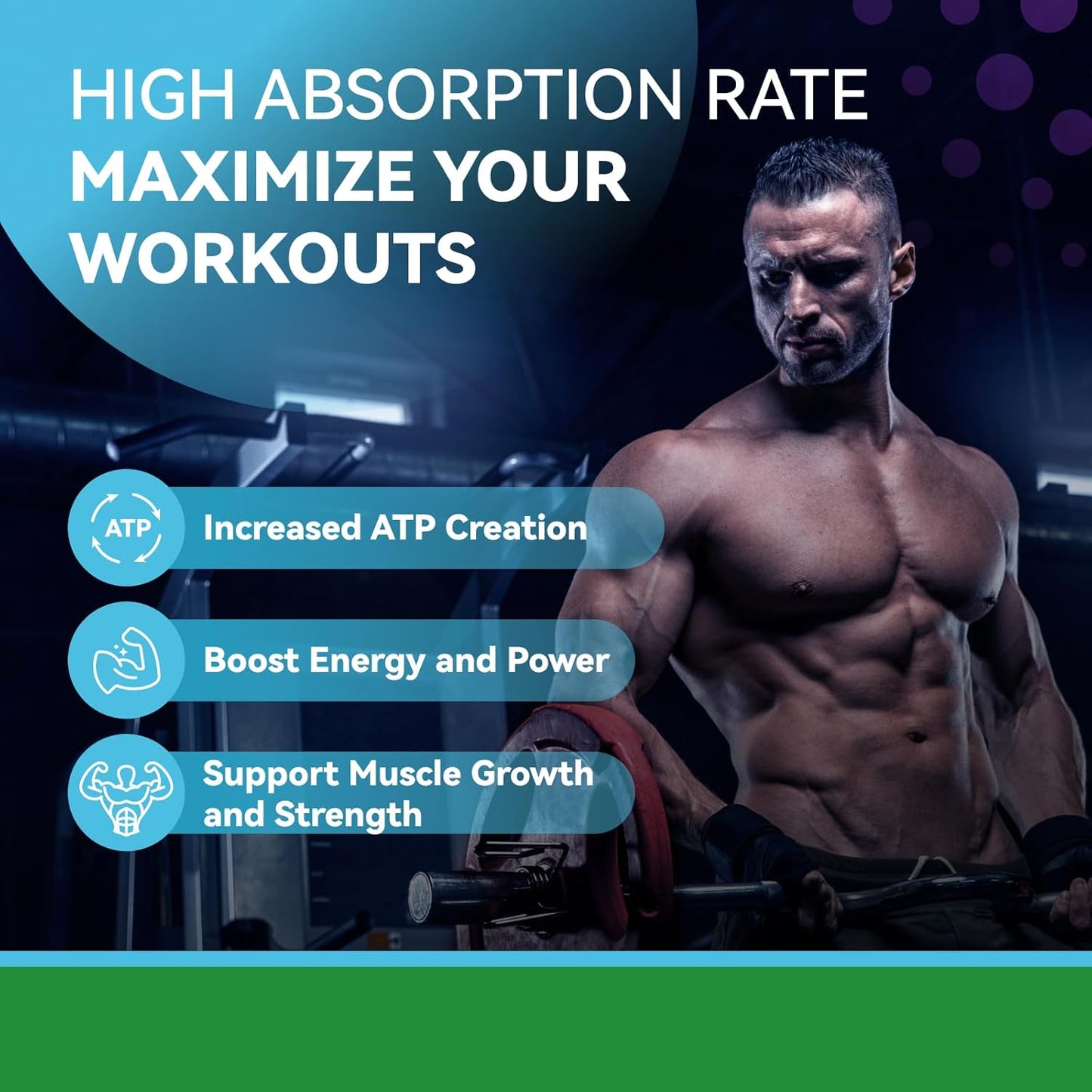 Natural Creatine Monohydrate Capsules for Muscle Building, Endurance & Strength - Workout Supplement for Men & Women - Non-GMO, Gluten Free - 60 Capsules