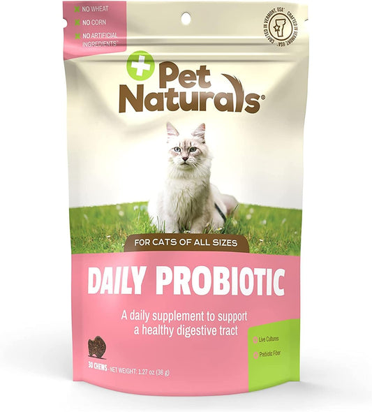 Natural Daily Probiotic Chews for Cats - Digestive & Immune Support Supplement, 30 Count