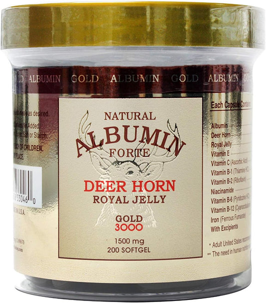 Natural Deer Horn Royal Jelly Supplement with 1500mg Albumin Forte - 200 Softgel Capsules by CGMLABS