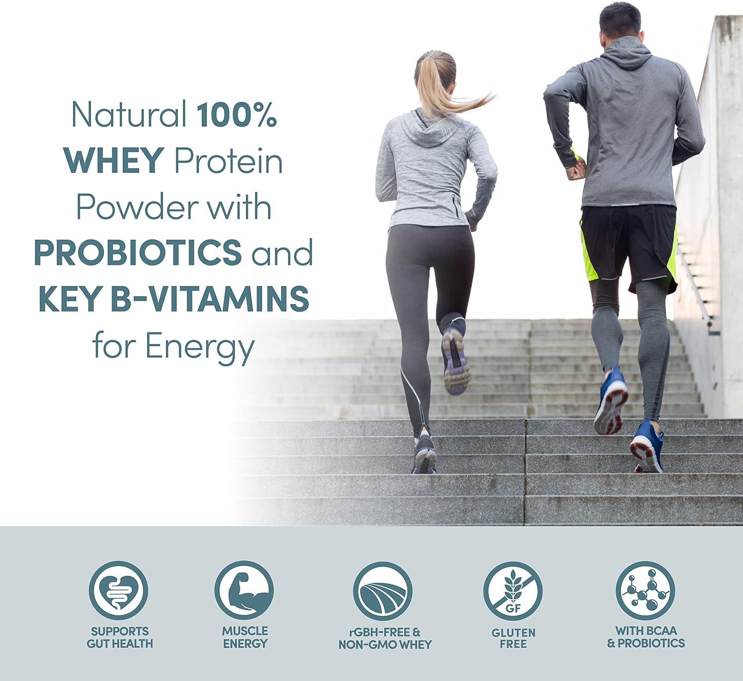 Natural Designer Wellness Whey Protein Powder with Probiotics, Fiber, and B-Vitamins - Gluten-Free, Unflavored - 2 lb