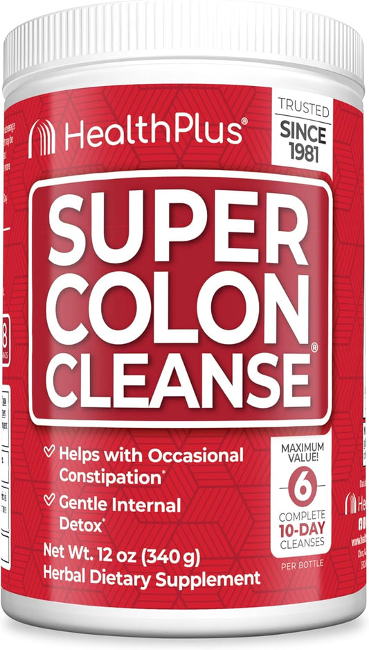 Natural Detox & Digestive Constipation Relief with Health Plus Super Colon Cleanse Powder - 68 Servings, 12 oz - Gentle Gut Cleanse with Psyllium Husk & Senna Leaf - BoostGo Australia