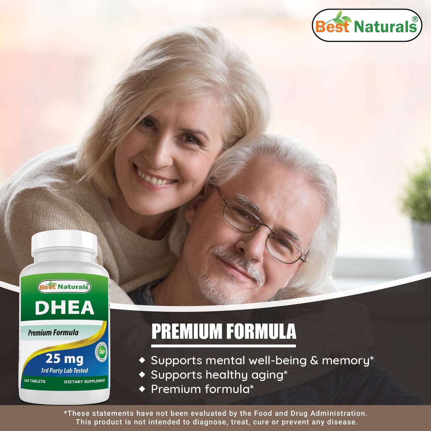 Natural DHEA Supplement 25mg - 240 Tablets for Hormone Balance in Men & Women - Healthy Aging Support - Made in USA