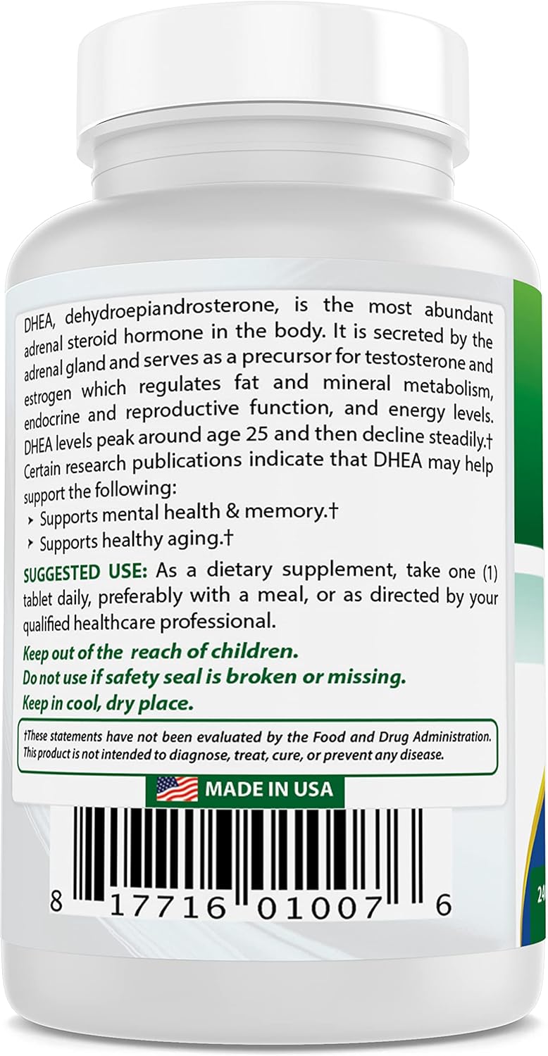 Natural DHEA Supplement 25mg - 240 Tablets for Hormone Balance in Men & Women - Healthy Aging Support - Made in USA