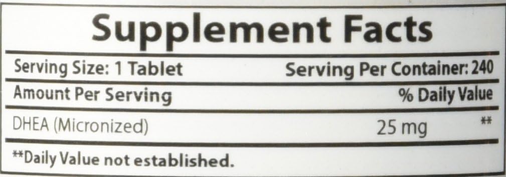 Natural DHEA Supplement 25mg - 240 Tablets for Hormone Balance in Men & Women - Healthy Aging Support - Made in USA