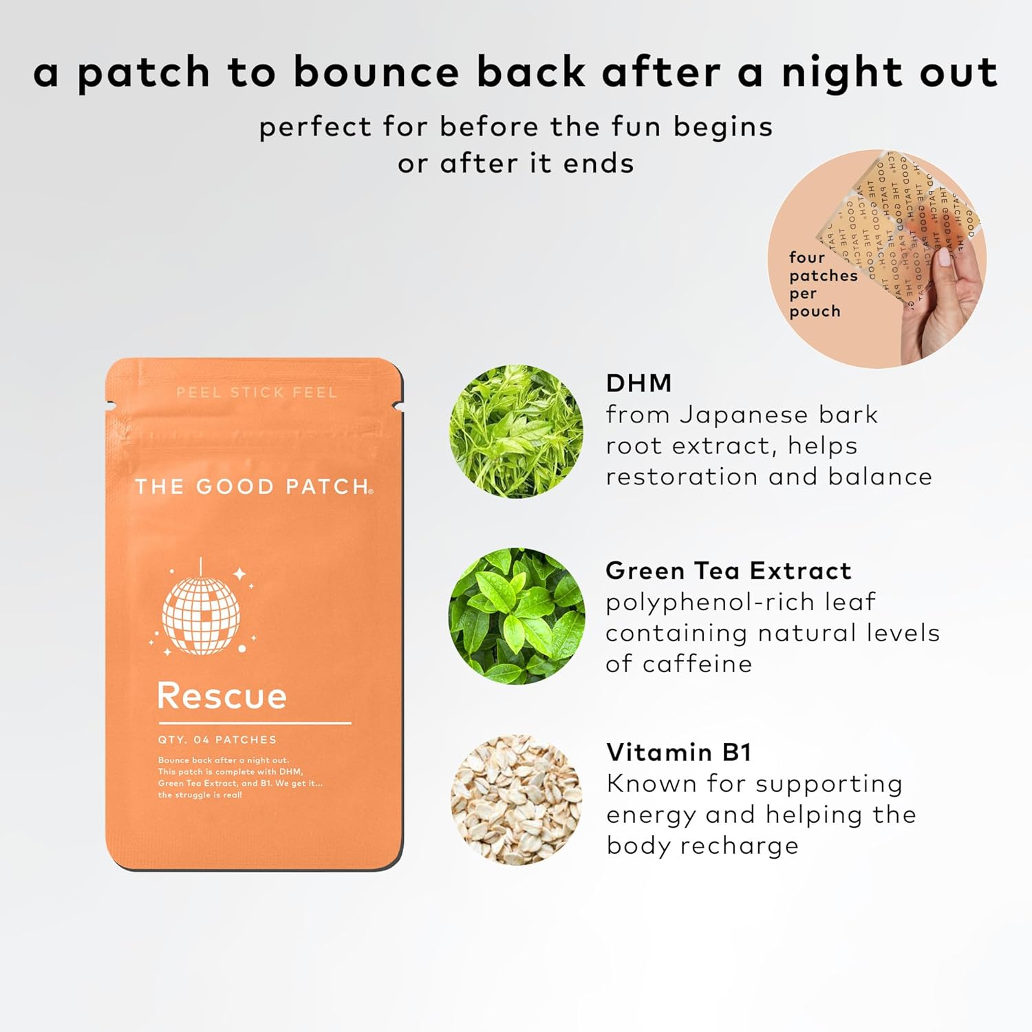 Natural DHM and Vitamin B1 After Party Patch - Green Tea Infused Wearable Wellness for Recovery, 8 Patches for Bouncing Back After a Night Out