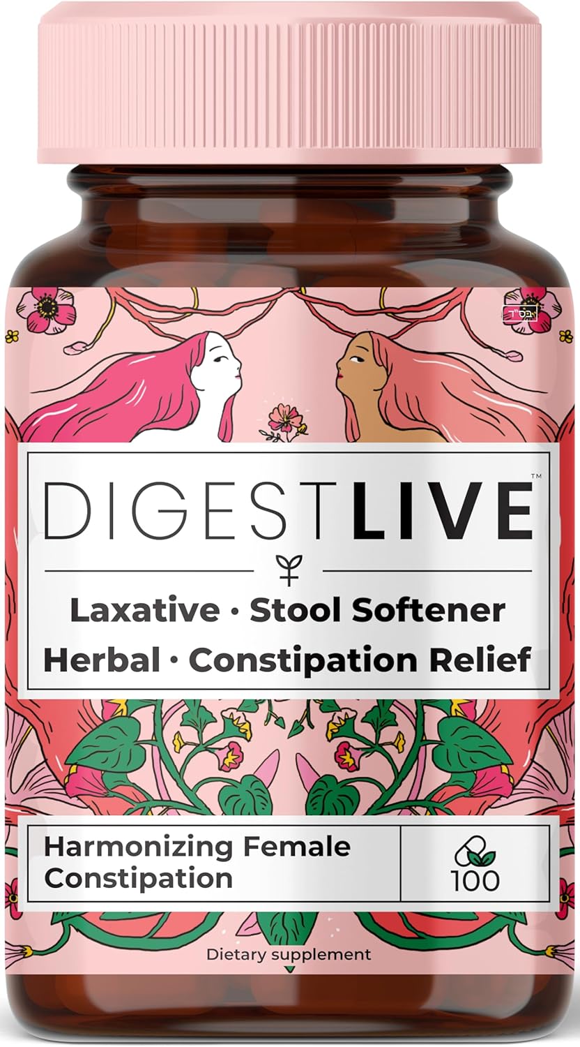 Natural Digestive Relief Capsules for Women - Gentle Laxative, Constipation, Gas, and Bloating Relief - Vegan and Gluten-Free - 100 Capsules