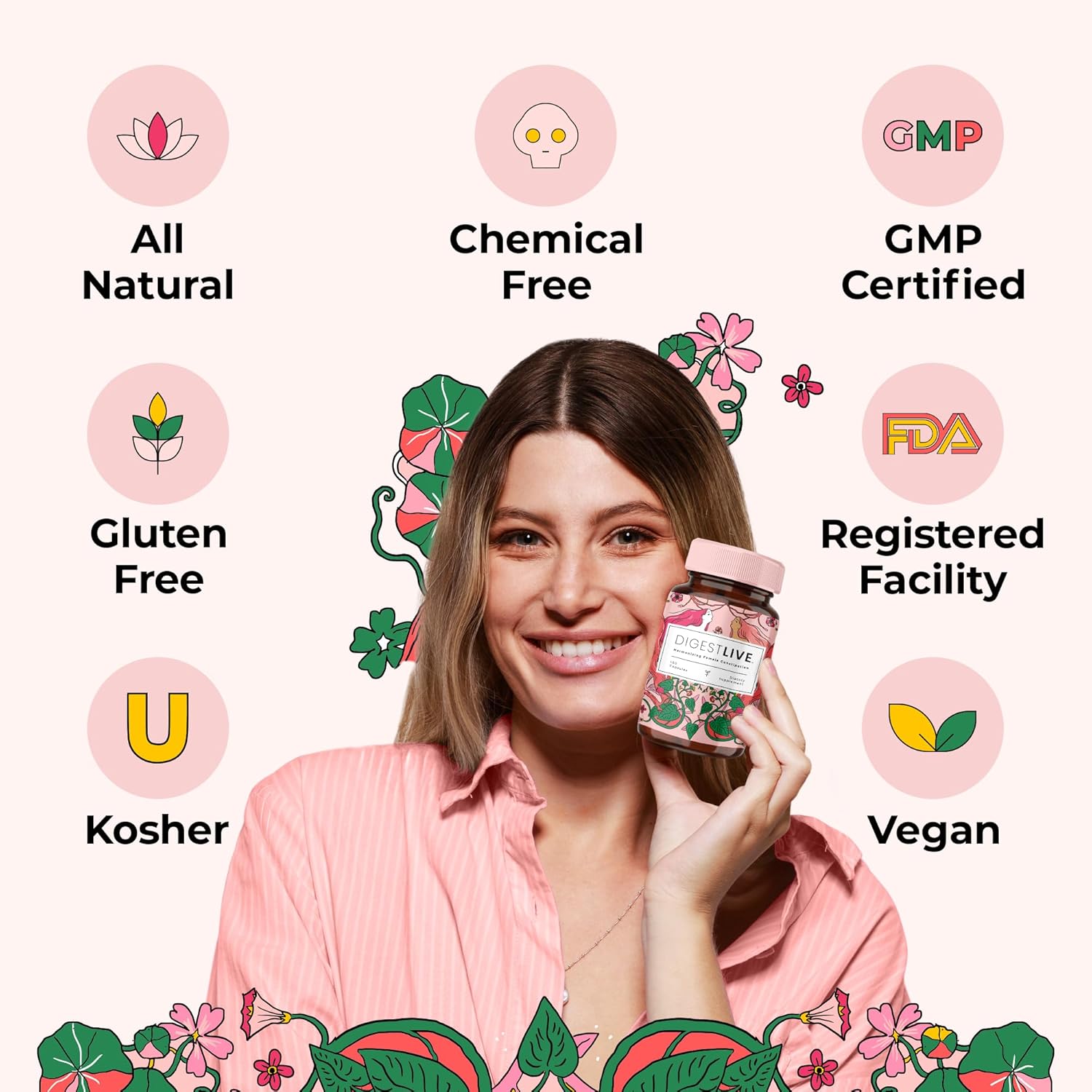 Natural Digestive Relief Capsules for Women - Gentle Laxative, Constipation, Gas, and Bloating Relief - Vegan and Gluten-Free - 100 Capsules