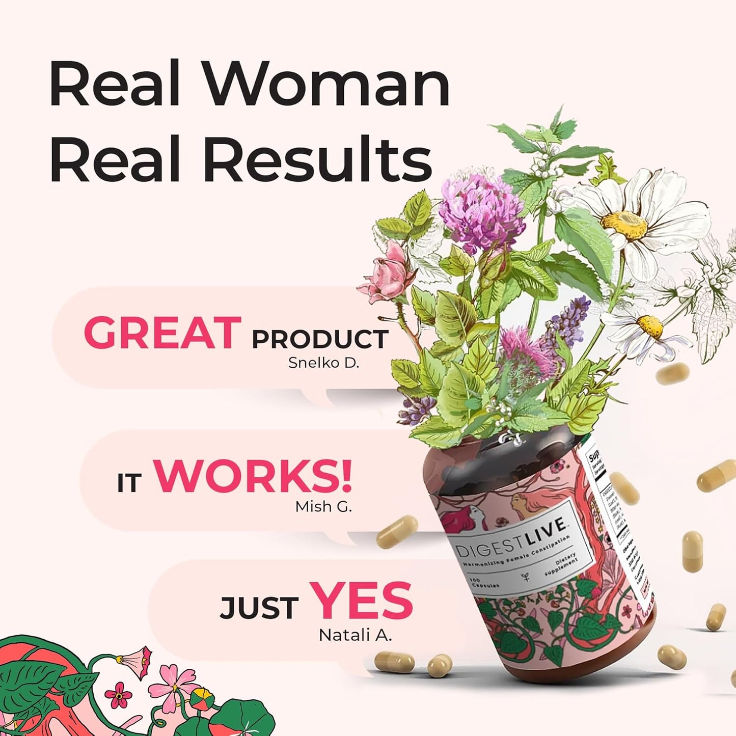 Natural Digestive Relief Capsules for Women - Gentle Laxative, Constipation, Gas, and Bloating Relief - Vegan and Gluten-Free - 100 Capsules