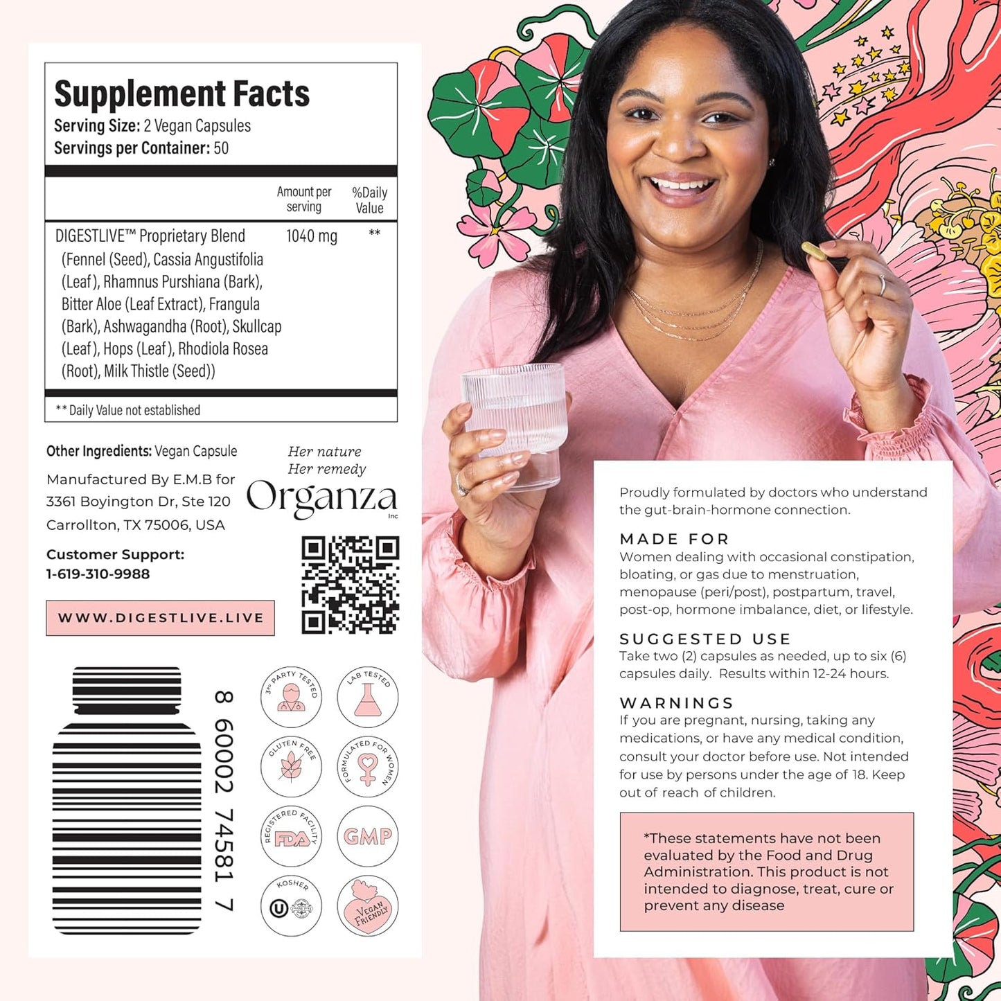 Natural Digestive Relief Capsules for Women - Gentle Laxative, Constipation, Gas, and Bloating Relief - Vegan and Gluten-Free - 100 Capsules