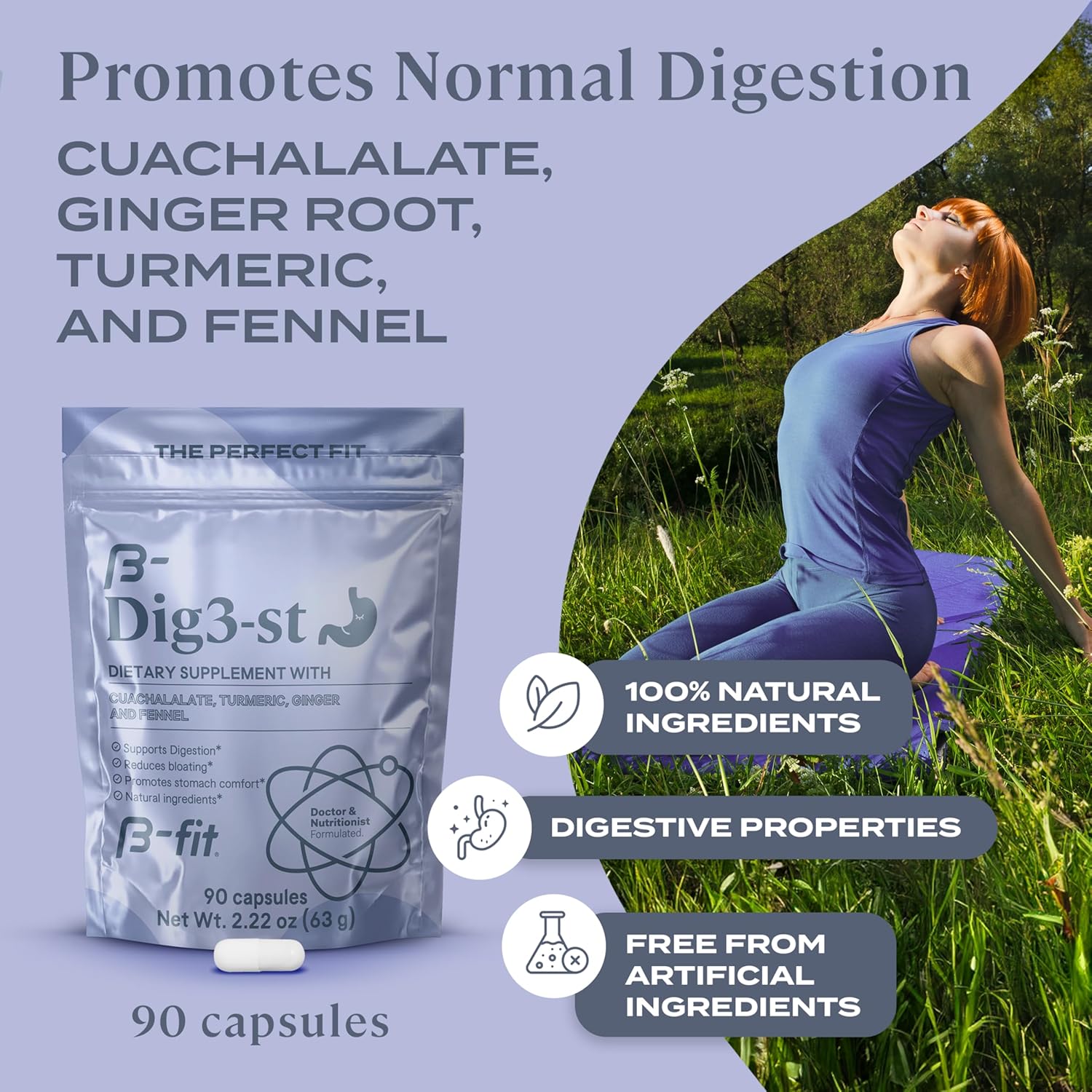 Natural Digestive Support Herbal Supplement with Ginger, Turmeric, Fennel, and Cuachalalate - 60 Capsules - Supports Normal Digestion - 100% Natural
