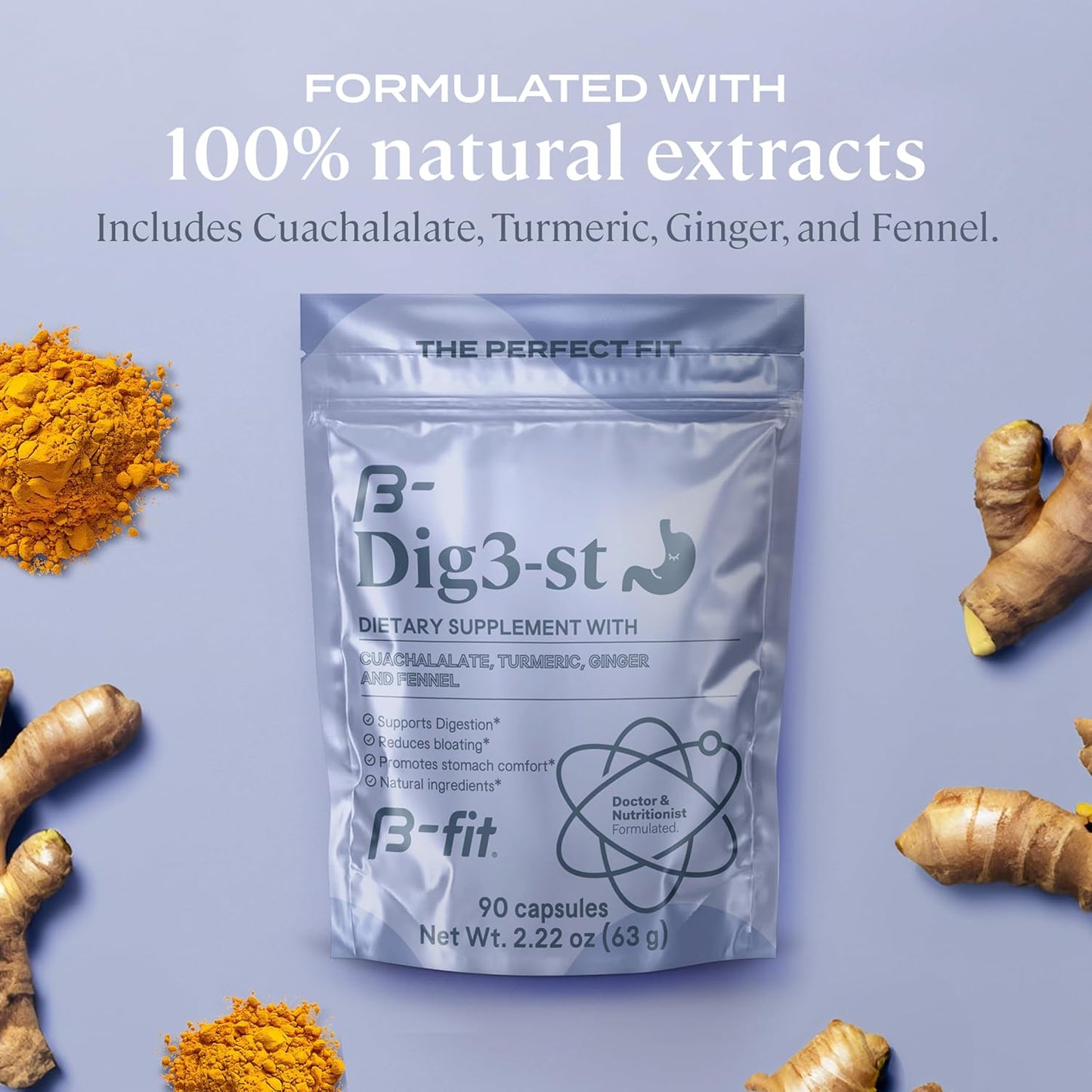 Natural Digestive Support Herbal Supplement with Ginger, Turmeric, Fennel, and Cuachalalate - 60 Capsules - Supports Normal Digestion - 100% Natural