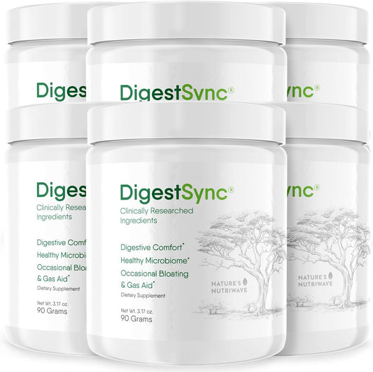 Natural DigestSync Digestion Supplement Powder for Gut Health - Bloating Relief for Men & Women - 100% Green Powder - 6 Month Supply