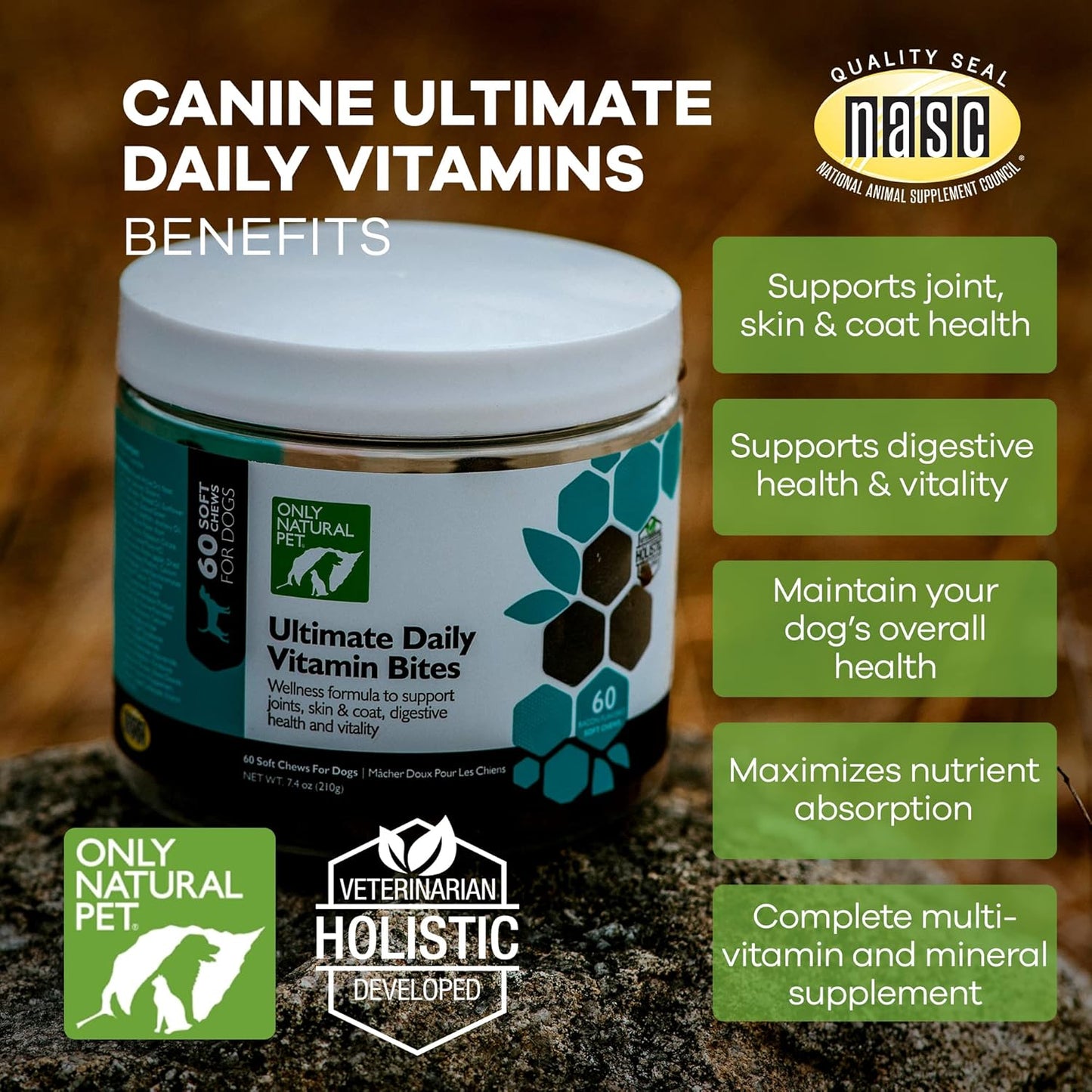 Natural Dog Multivitamin Chews for Senior Health & Vitality - Complete Immune & Digestive Support - 60 Soft Chews