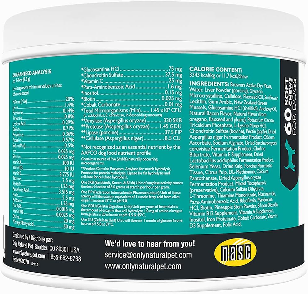 Natural Dog Multivitamin Chews for Senior Health & Vitality - Complete Immune & Digestive Support - 60 Soft Chews