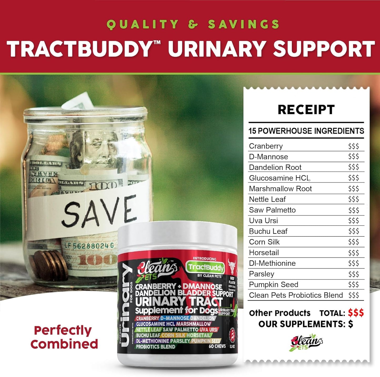 Natural Dog Urinary Tract Support with Cranberry, D-Mannose, and Herbal Ingredients for Bladder Health and UTI Prevention