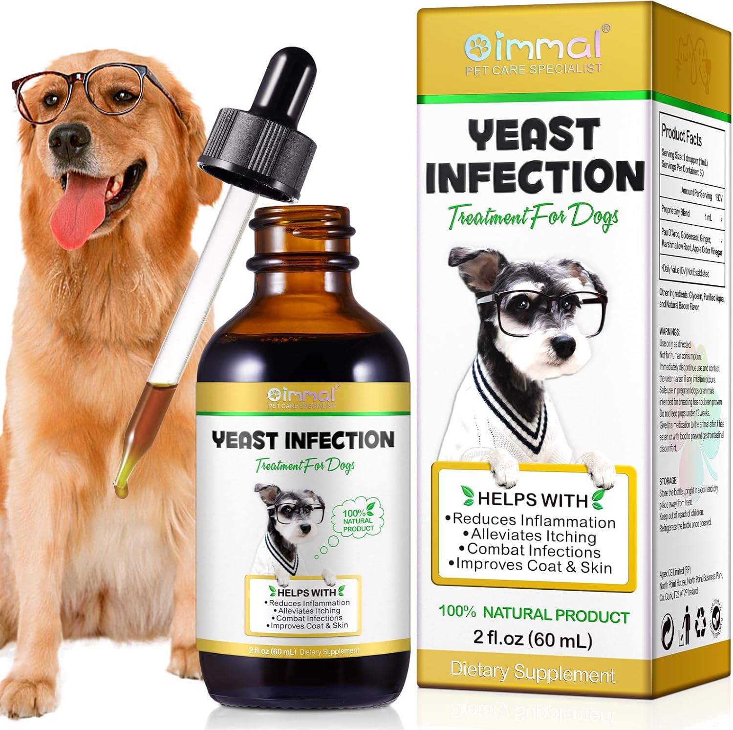Natural Dog Yeast Infection Treatment with Bacon Flavor - 2 Fl Oz, Supports Ear Infection & Allergy Itch Relief, Reduces Inflammation, Improves Coat & Skin - akareni