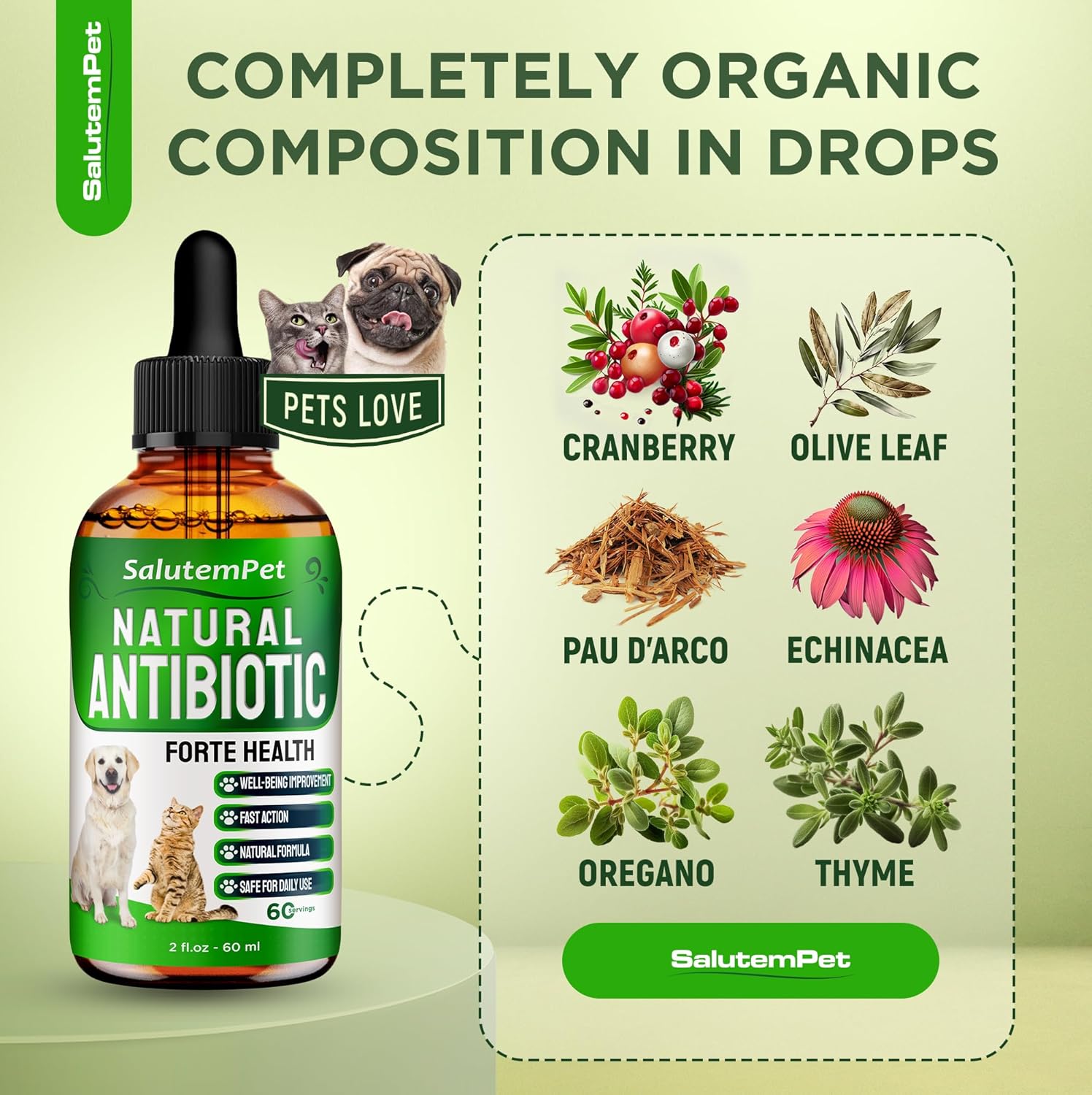 Natural Drops for Cats & Dogs | Antibiotics for Healthy Pets | Supports Urination, Digestion & Bones | Allergy Relief | 2 Oz Bottle