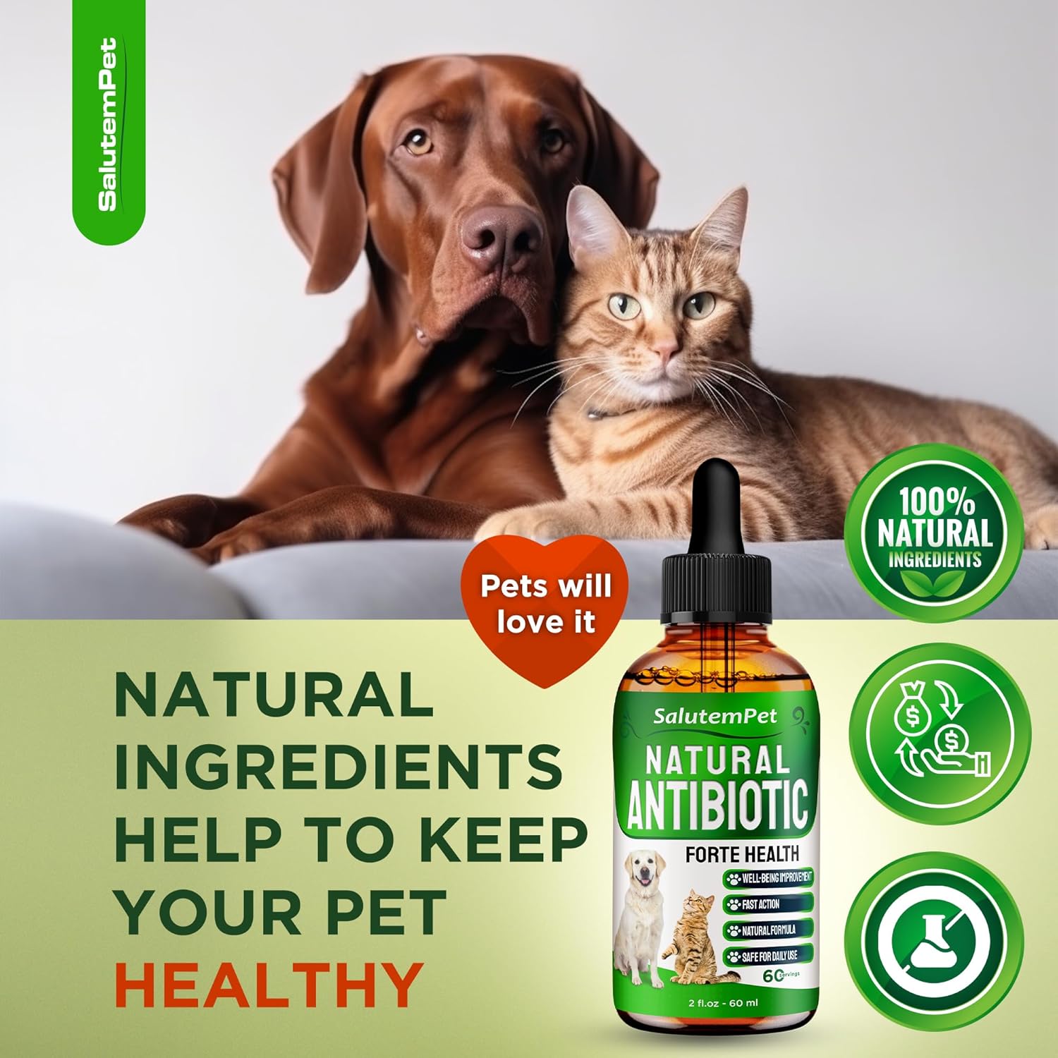 Natural Drops for Cats & Dogs | Antibiotics for Healthy Pets | Supports Urination, Digestion & Bones | Allergy Relief | 2 Oz Bottle