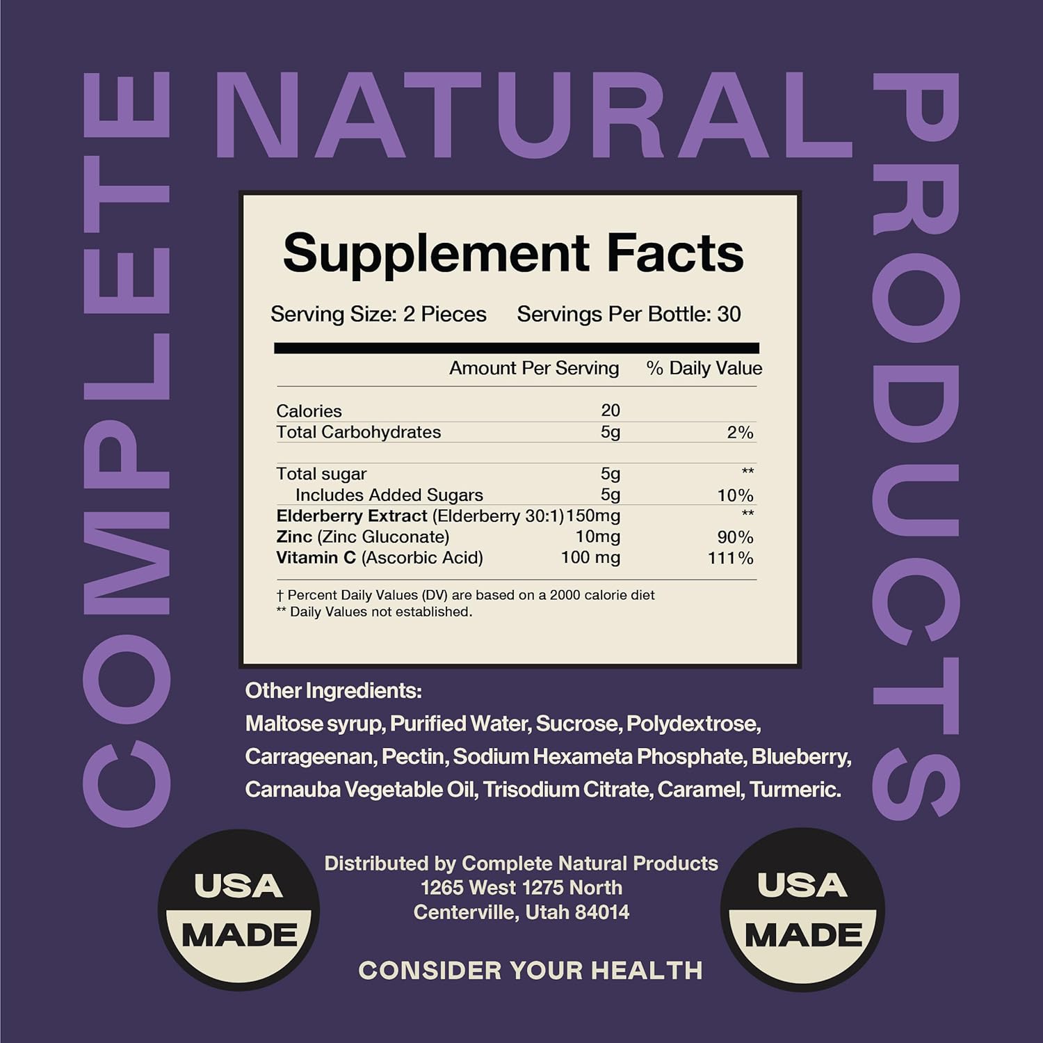 Natural Elderberry Gummies with Zinc, Vitamin C - 60 Count - Complete Immune Support