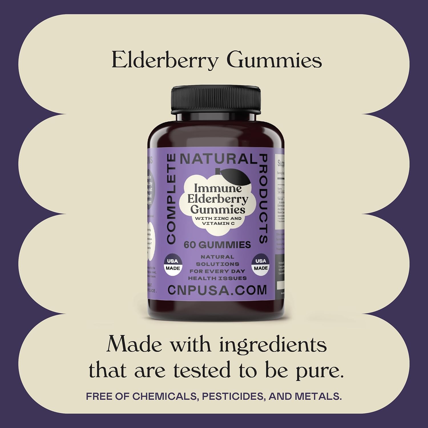 Natural Elderberry Gummies with Zinc, Vitamin C - 60 Count - Complete Immune Support