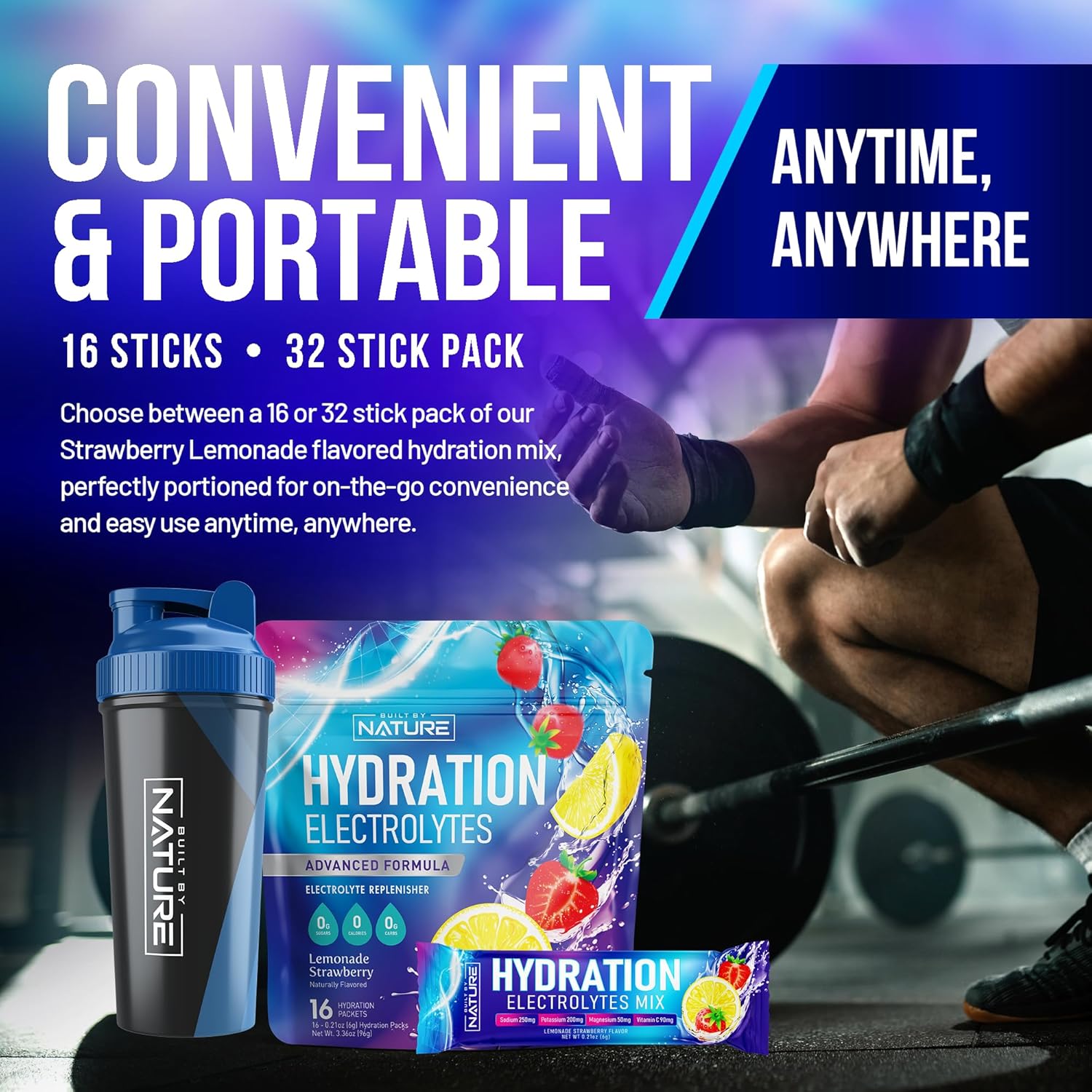 Natural Electrolyte Powder Hydration Packets - Sugar Free Recovery Drink Mix with Sodium, Potassium, Magnesium, Calcium, Vitamin C & Zinc - Vegan Keto Strawberry Lemonade - 16 Sticks