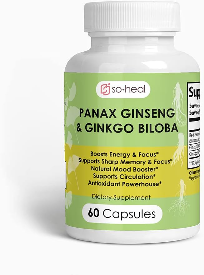 Natural Energy and Focus Supplement with Ginseng and Ginkgo Biloba - 30 Servings