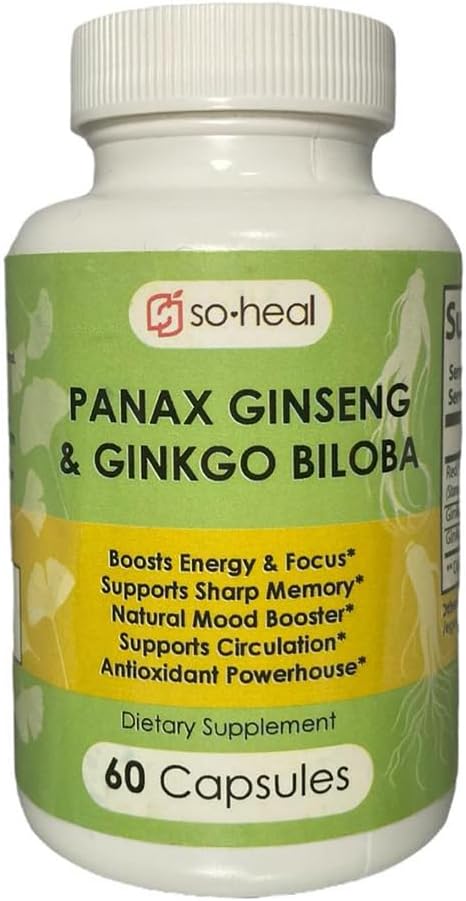 Natural Energy and Focus Supplement with Ginseng and Ginkgo Biloba - 30 Servings