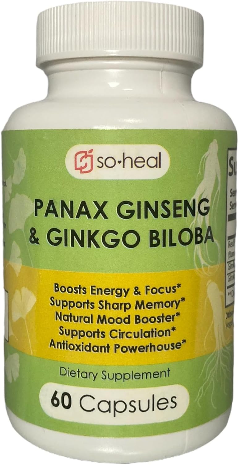 Natural Energy and Focus Supplement with Ginseng and Ginkgo Biloba - 30 Servings