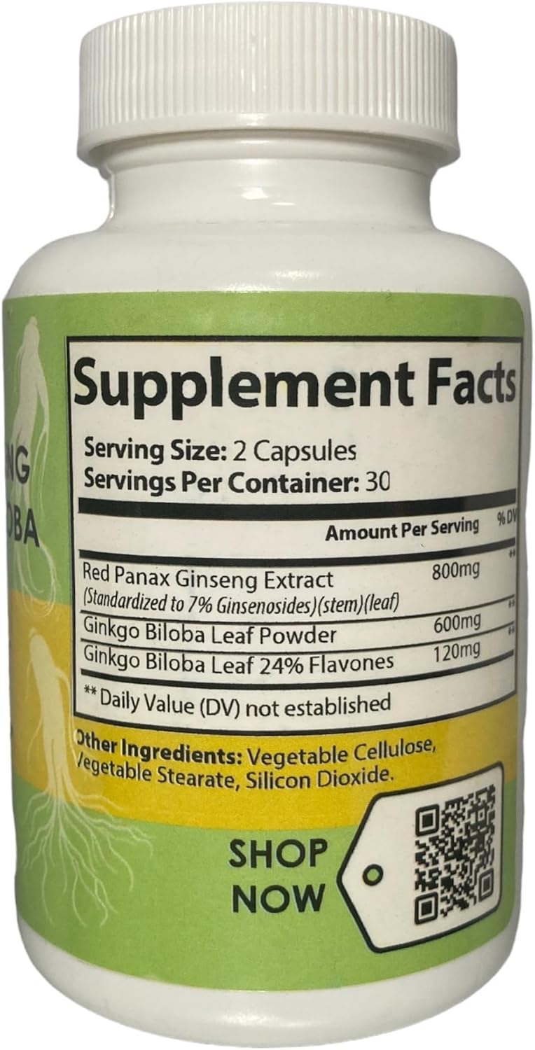 Natural Energy and Focus Supplement with Ginseng and Ginkgo Biloba - 30 Servings