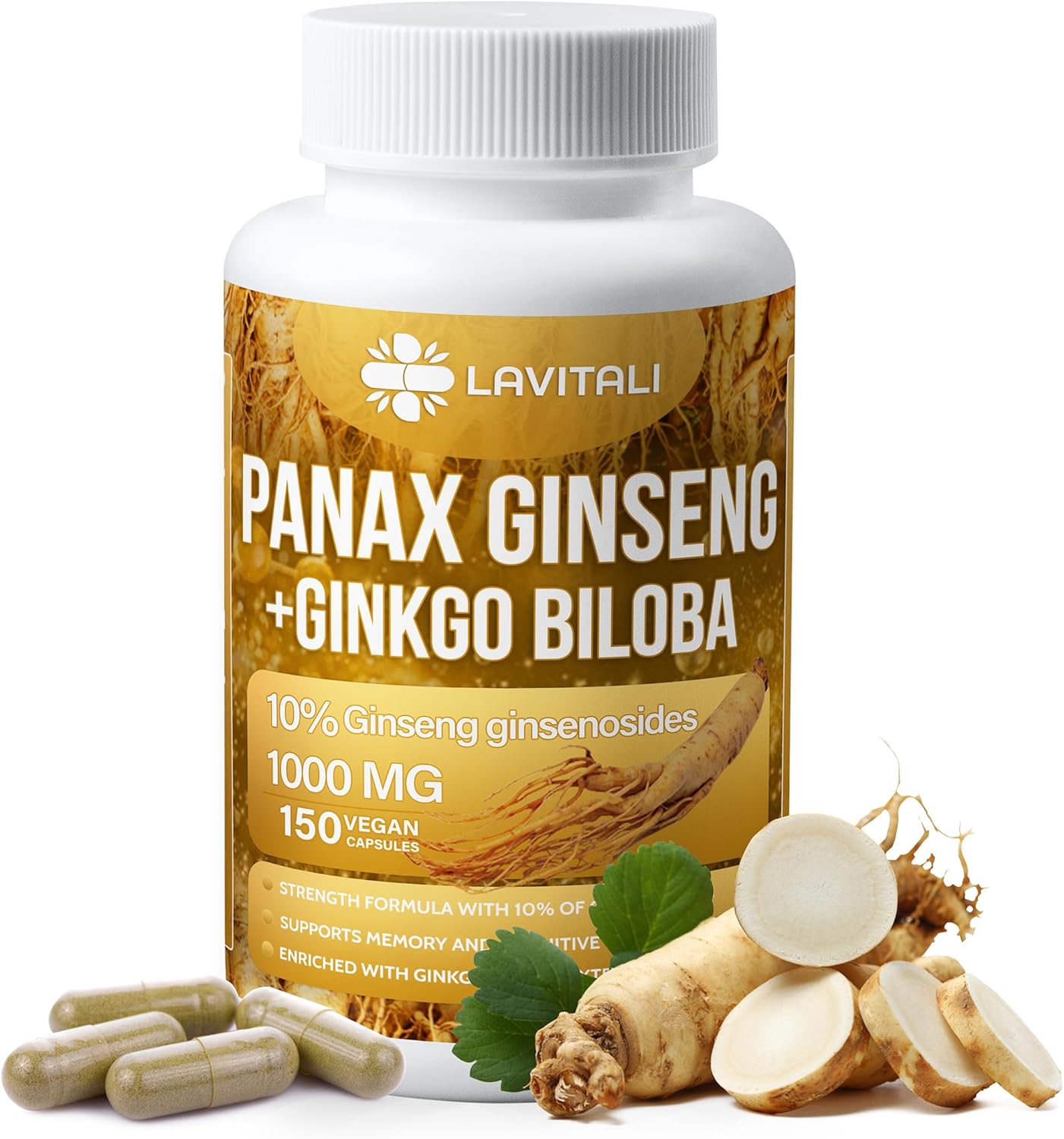 Natural Energy Boost: LaVitali Ginseng & Ginkgo Biloba 150 Capsules, Non-GMO, Vegan, Gluten & Dairy Free