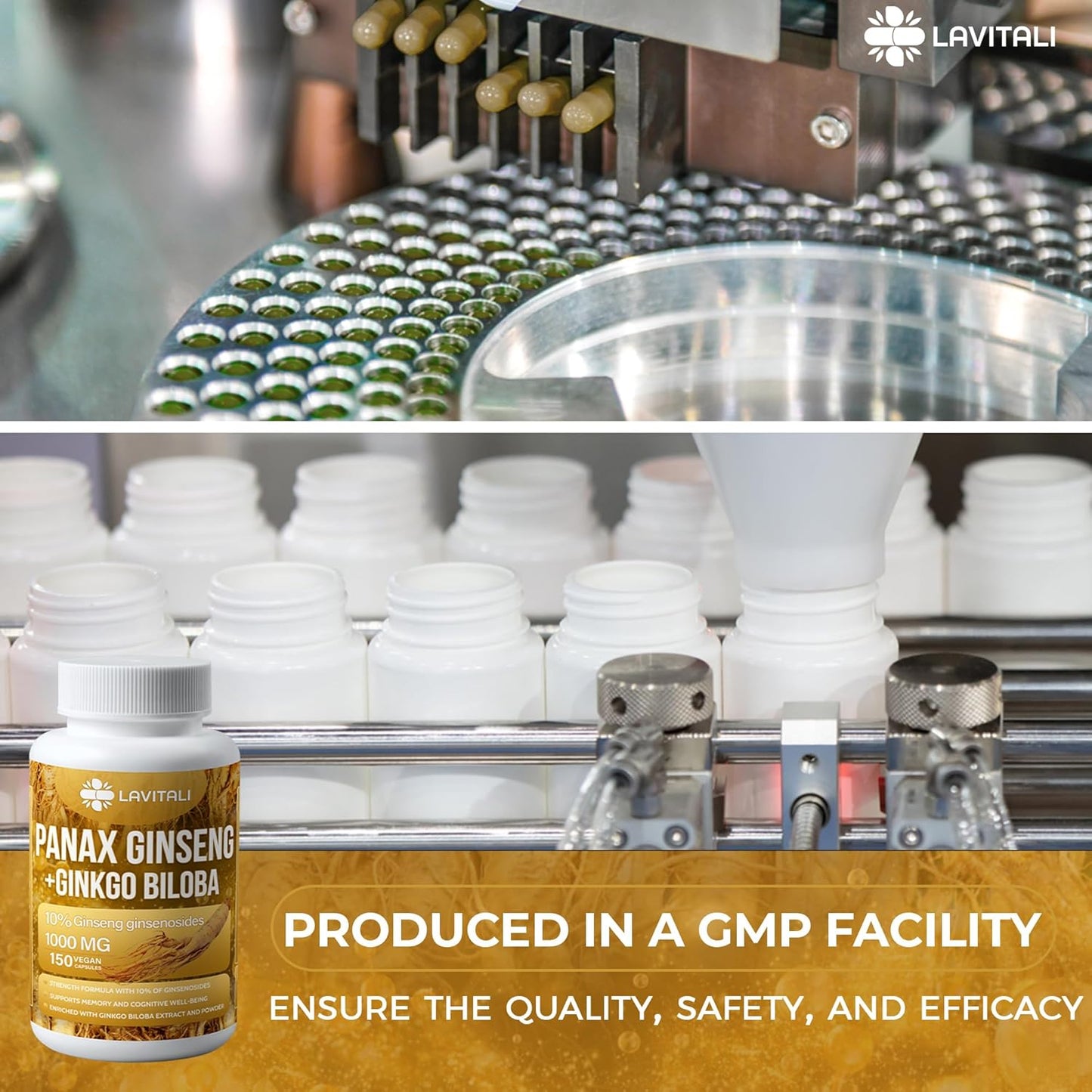 Natural Energy Boost: LaVitali Ginseng & Ginkgo Biloba 150 Capsules, Non-GMO, Vegan, Gluten & Dairy Free