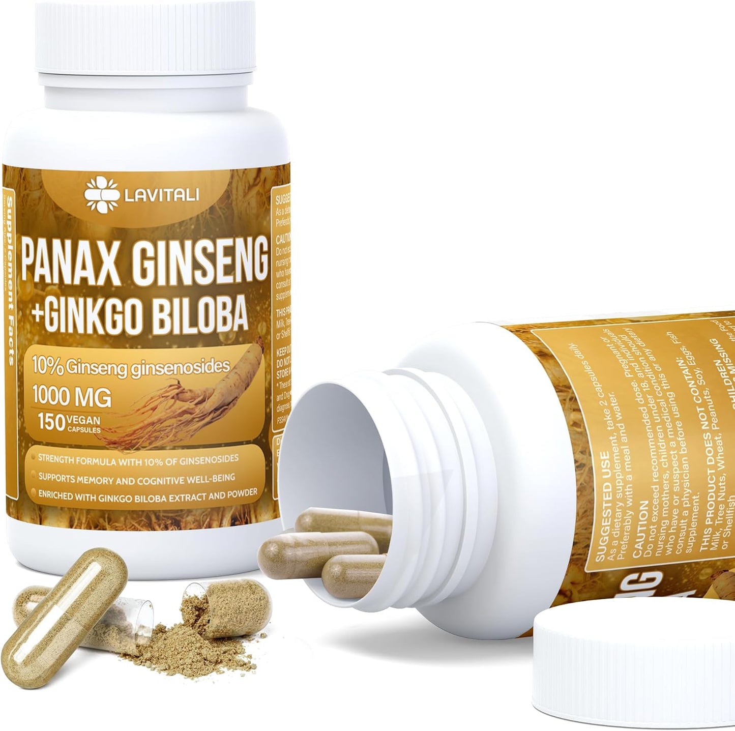 Natural Energy Boost: LaVitali Ginseng & Ginkgo Biloba 150 Capsules, Non-GMO, Vegan, Gluten & Dairy Free