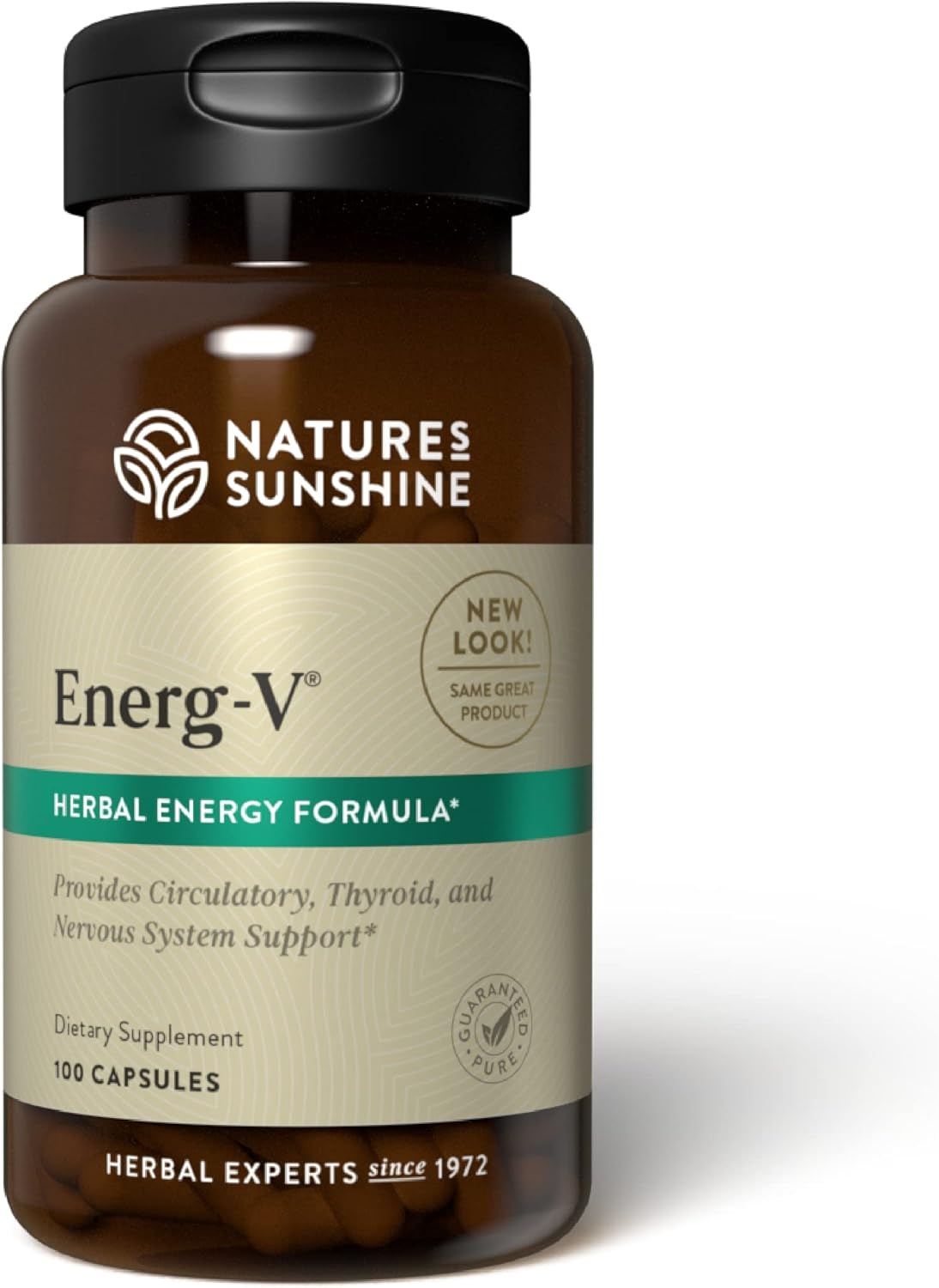 Natural Energy Boost Supplement - Nature's Sunshine Energ-V Capsules - 100 Count
