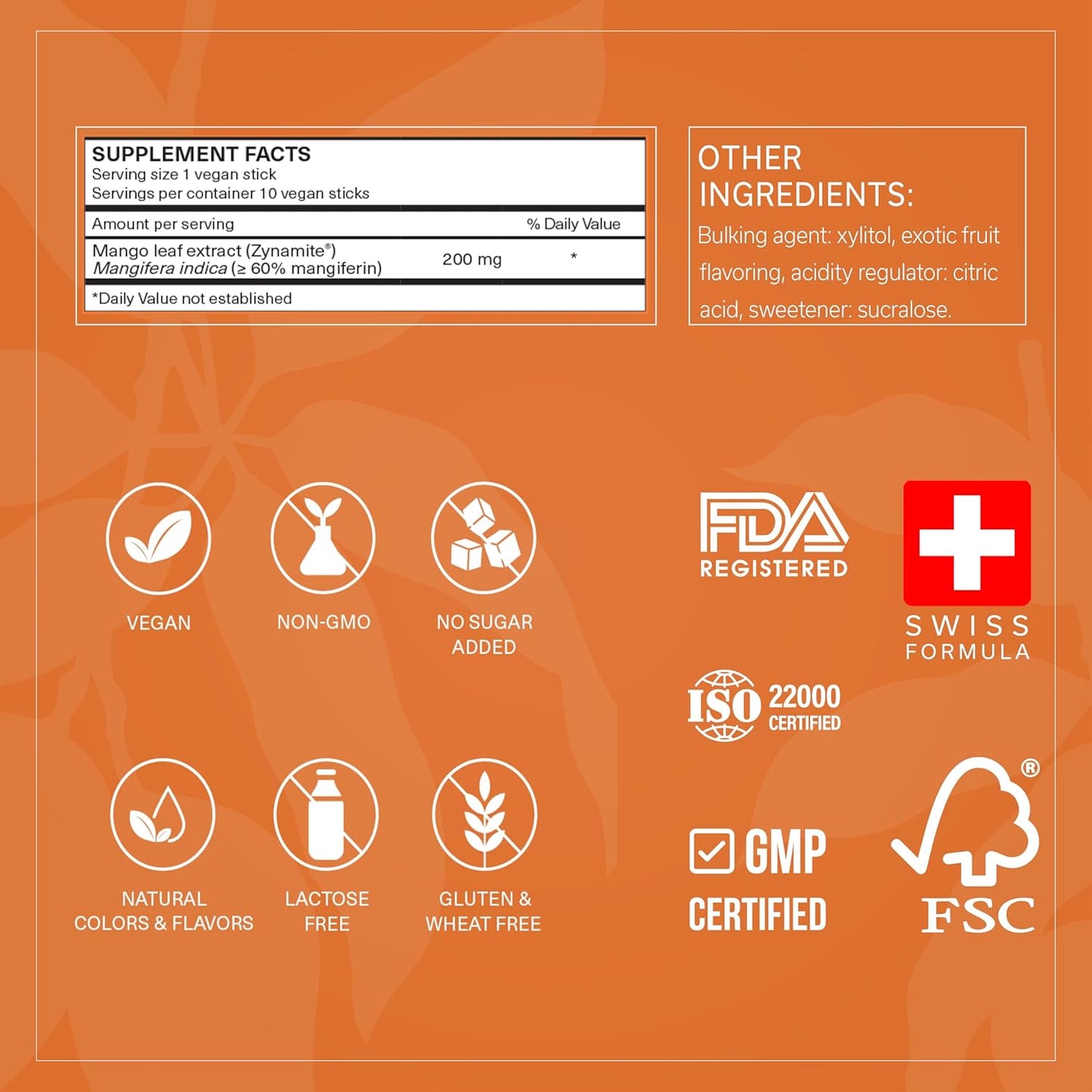 Natural Energy Booster with Mango Leaf Extract | Supports Focus and Clarity | Caffeine-Free Performance Enhancer | Fast-Acting | 10 Sticks