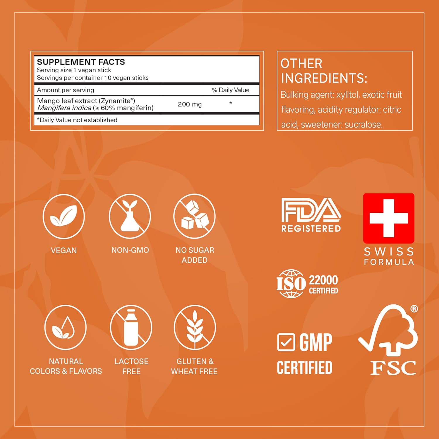 Natural Energy Booster with Mango Leaf Extract | Supports Focus and Clarity | Caffeine-Free Performance Enhancer | Fast-Acting | 10 Sticks