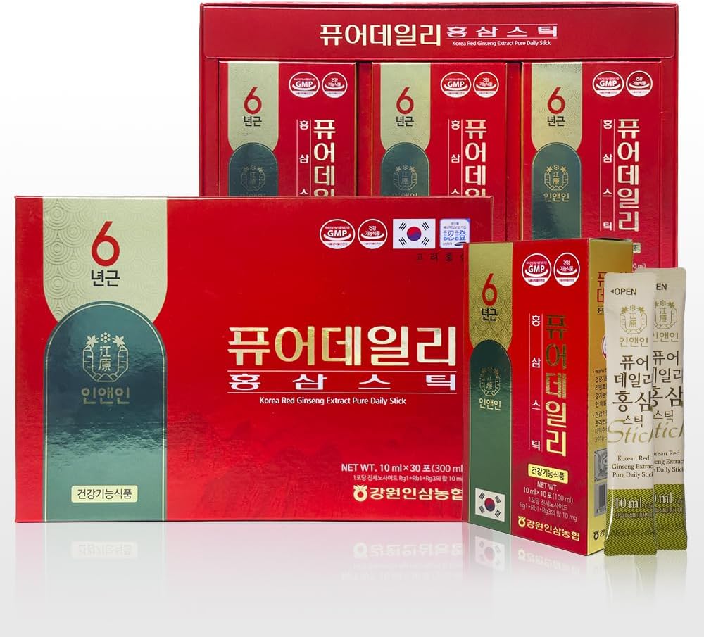 Natural Energy Boosting Korea Red Ginseng Extract Daily Sticks - Immune Support & Fatigue Recovery for Men and Women - 30 Pack