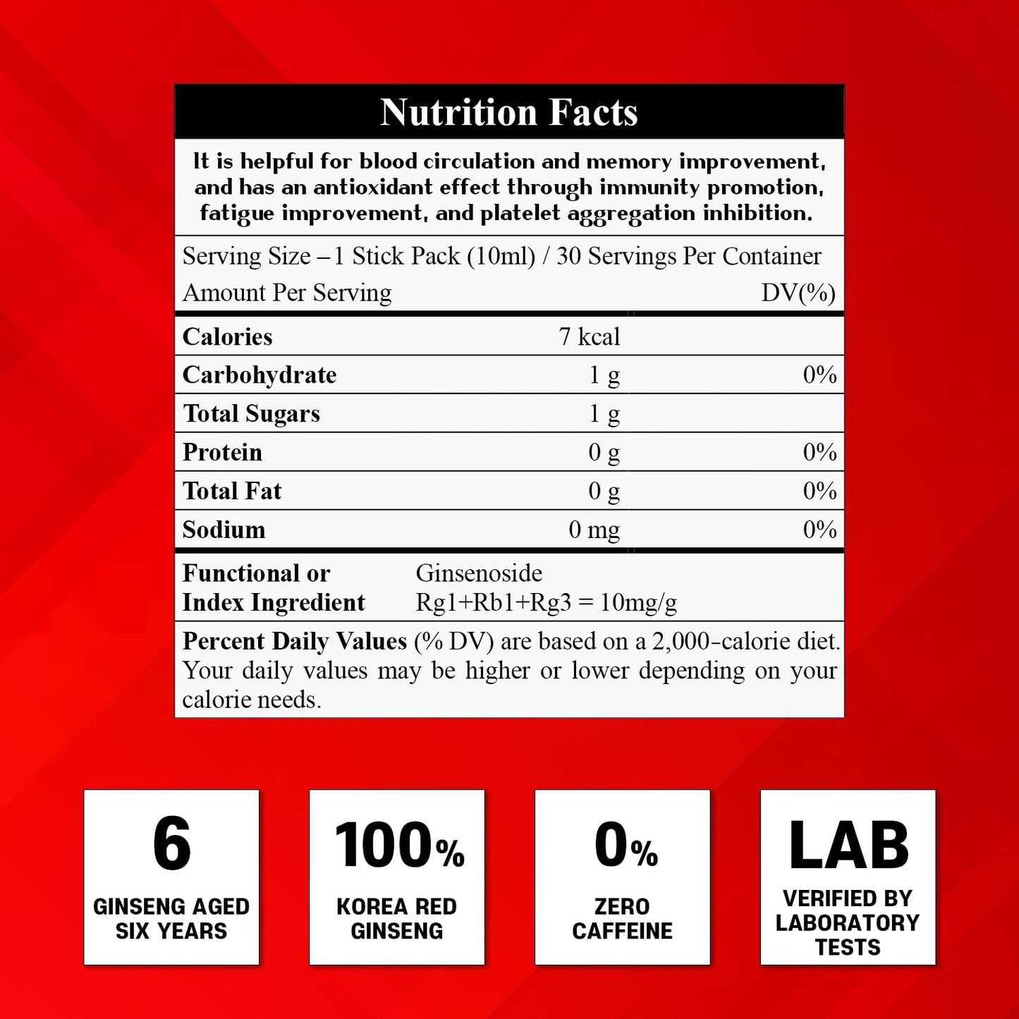 Natural Energy Boosting Korea Red Ginseng Extract Daily Sticks - Immune Support & Fatigue Recovery for Men and Women - 30 Pack